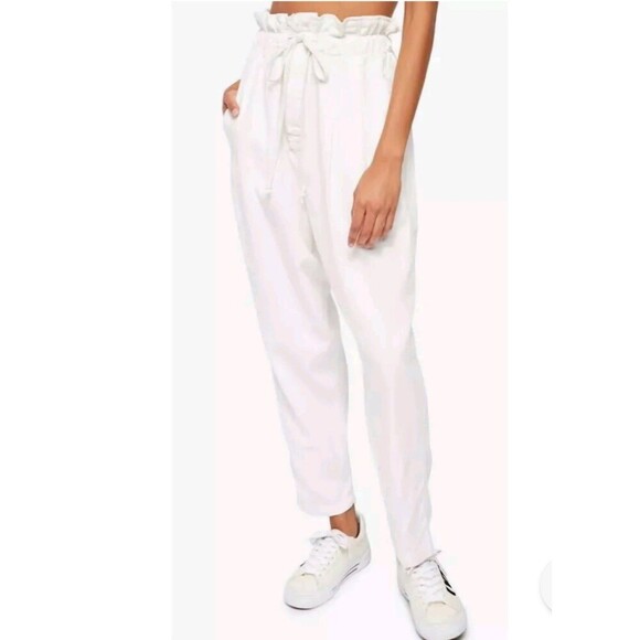 Free People Pants - Free People Barrel Crop Pants White Sz L Button Fly Paperbag Waist